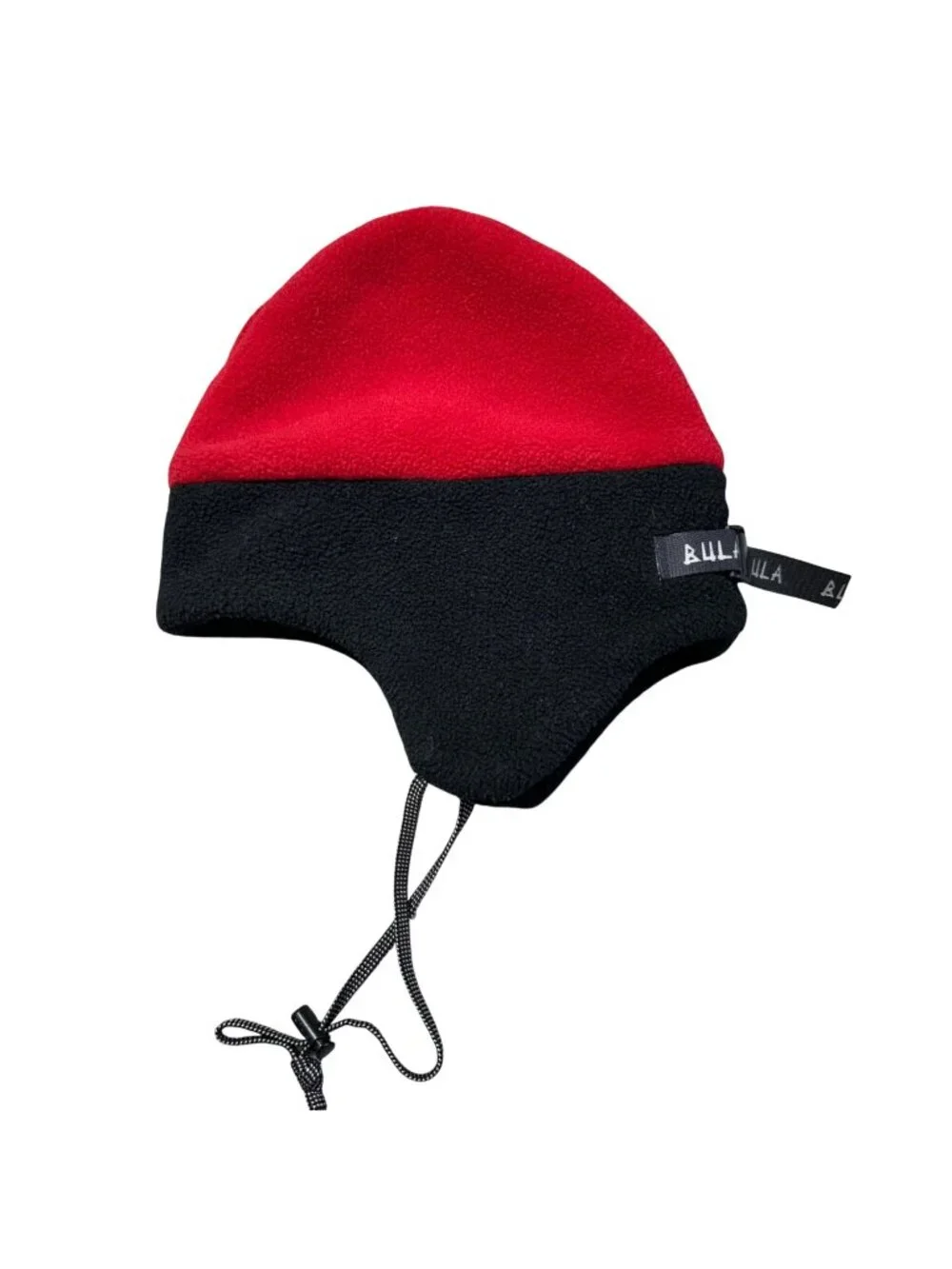 Vintage Bula Red & Black Fleece Earflap Hat With Chin Cord
